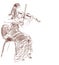 Linear graphic drawing girl playing the violin sitting on a chair