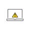 Linear Hazard warning attention sign with exclamation mark symbol on laptop. vector illustration