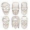 Linear hipster cool male faces vector illustration