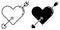 Linear icon. Arrow pierced heart. Valentines day sivol, heart pierced by an arrow. Simple black and white vector isolated on white