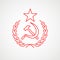 Linear icon of communism. Hammer, sickle and wreath with a star. Red Soviet emblem. Minimalist coat of arms of the USSR