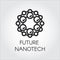 Linear icon of future nanotech concept. Label for future nanotechnology and development design theme. Vector