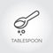 Linear icon of kitchen tablespoon with abstract ingredient. Contour vector logo