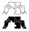 Linear icon. Man hands connect puzzle pieces. Teamwork. Joining forces to complete task. Simple black and white vector