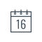 Linear icon of the sixteenth day of the calendar.