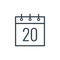 Linear icon of the Twentieth day of the calendar.