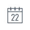 Linear icon of the Twenty-second day of the calendar.