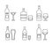 Linear icons of alcohol bottles beverages and glasses. Vector illustration