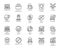 Linear icons of virtual protection, cyberattacks, computer viruses, hacking theme. 20 outline labels isolated on white