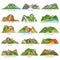 Linear icons of world natural landscapes, vector