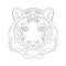 Linear image tiger head, coloring book for adults and children.