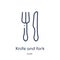 Linear knife and fork icon from Food outline collection. Thin line knife and fork icon isolated on white background. knife and