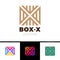 Linear letter X logo monogram in line box or cube. Simple sport logotype symbol. Brown color, gradient and black outline.