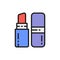 Linear lipstick in retractable case flat color line icon.