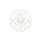 Linear magic lotus flower with praying human hands namaste at circle hand drawn frame logo vector