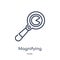 Linear magnifying glass with worms icon from General outline collection. Thin line magnifying glass with worms icon isolated on