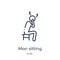 Linear man sitting with headache icon from Behavior outline collection. Thin line man sitting with headache vector isolated on