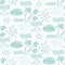 Linear monochrome seamless summer pattern for Wrapping paper. Cute doodle summer pattern with palm tree and waves