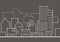 Linear panoramic sketch city on gray background
