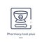 Linear pharmacy tool plus icon from Medical outline collection. Thin line pharmacy tool plus icon isolated on white background.