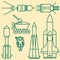 Linear set of icons relating to space exploration