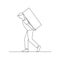 linear silhouette porter man . Worker is carrying large box behind his back. Cartoon loader man.