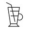 Linear simple coffee cocktail icon vector illustration. Monochrome outline glass with straw