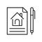 Linear simple lease agreement icon vector illustration rent or sale house contract paper and pen