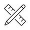Linear simple pencil with ruler icon vector illustration stationery for measure, drawing, drafting