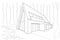 Linear sketch residental building - scandinavian style forest cottage near lake perspective on white background