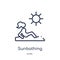 Linear sunbathing icon from Holidays outline collection. Thin line sunbathing icon isolated on white background. sunbathing trendy