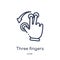 Linear three fingers command icon from Hands and guestures outline collection. Thin line three fingers command icon isolated on