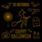 Linear trendy happy halloween silhouettes witch,pumpkin, elements, spider sticker, candy,monster, candle, moon, sky