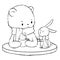 Lineart of the bear and the rabbit drink hot chocolate together. Illustration for children. Winter concept, love and friendship