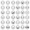 Lineart cute emoticon smile emoji icons set isolated on white outline cartoon design vector illustration