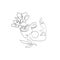 Lineart female face. Asian women are drawn by one line, flowers boho style for business, invitations, price lists