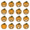 Lineart halloween pumpkin decoration scary faces smile emoji icons set isolated flat design vector illustration