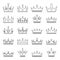 Lineart medieval royal crown queen monarch king lord outline icons set isolated vector illustration