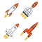 Lineart outline space rocket start up launch innovation development technology icons design set template vector