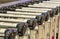 Lined up of metal Trolleys at a Modern Airport