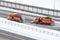 Lined up Snowplows Removing the Snow the Highway on a Cold Snowy Winter Day