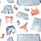 Linen, clothes, bed sheet watercolor seamless pattern