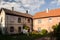 Linen dries in the yard of Kuldiga Old Town, Latvia