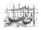 Liner sketches of italian gondolas in Venice