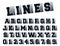 Lines alphabet template. Letters and numbers line design