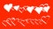 Lines of repeating white hearts filled or only outline contours isolated in a red colour background in banner wide format