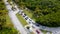 Lines of vehicles waiting to get into Oleta Park which is restricting visitor entrance to social distance Covid 19 Coronavirus