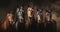 Lineup of five majestic horses against a dark backdrop. Concept of equine beauty, horse breeds showcase, animal