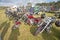 Lineup of motorbikes and bicycles