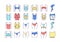 Lingerie color line icons set. Category of women`s clothing including at least undergarments, sleepwear and lightweight robes.